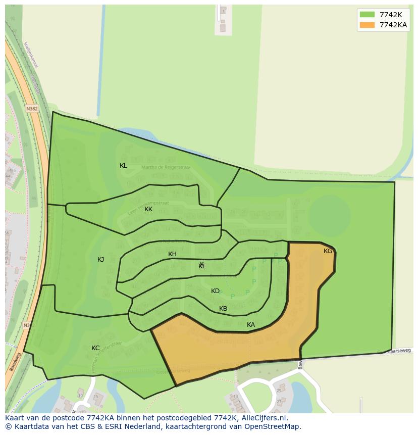 Afbeelding van het postcodegebied 7742 KA op de kaart.