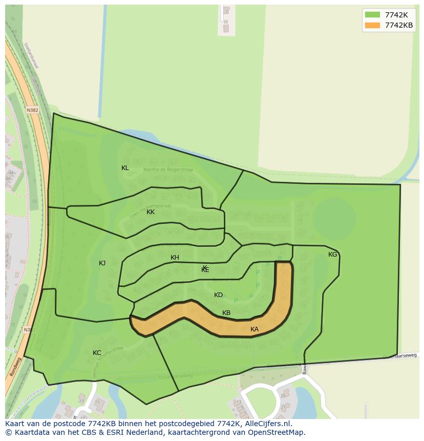 Afbeelding van het postcodegebied 7742 KB op de kaart.