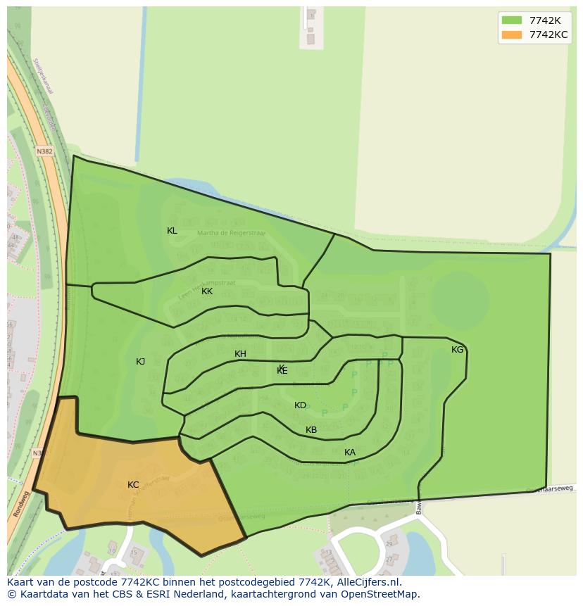 Afbeelding van het postcodegebied 7742 KC op de kaart.