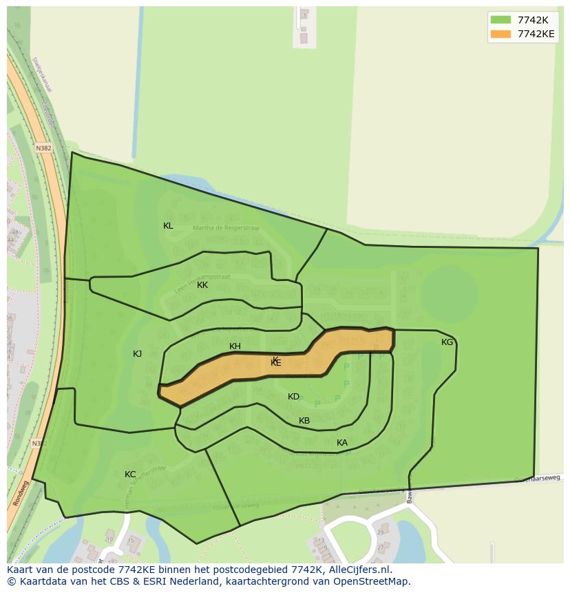 Afbeelding van het postcodegebied 7742 KE op de kaart.