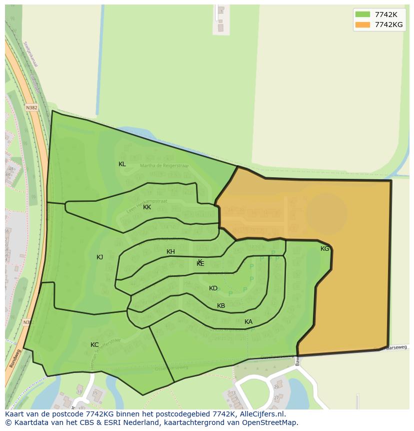 Afbeelding van het postcodegebied 7742 KG op de kaart.