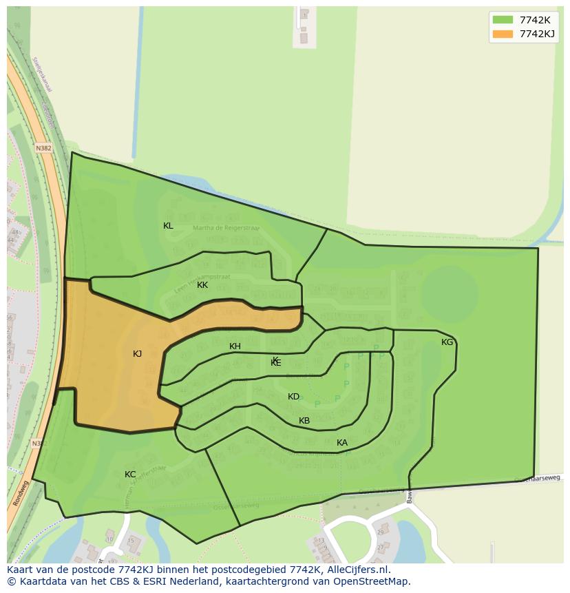Afbeelding van het postcodegebied 7742 KJ op de kaart.