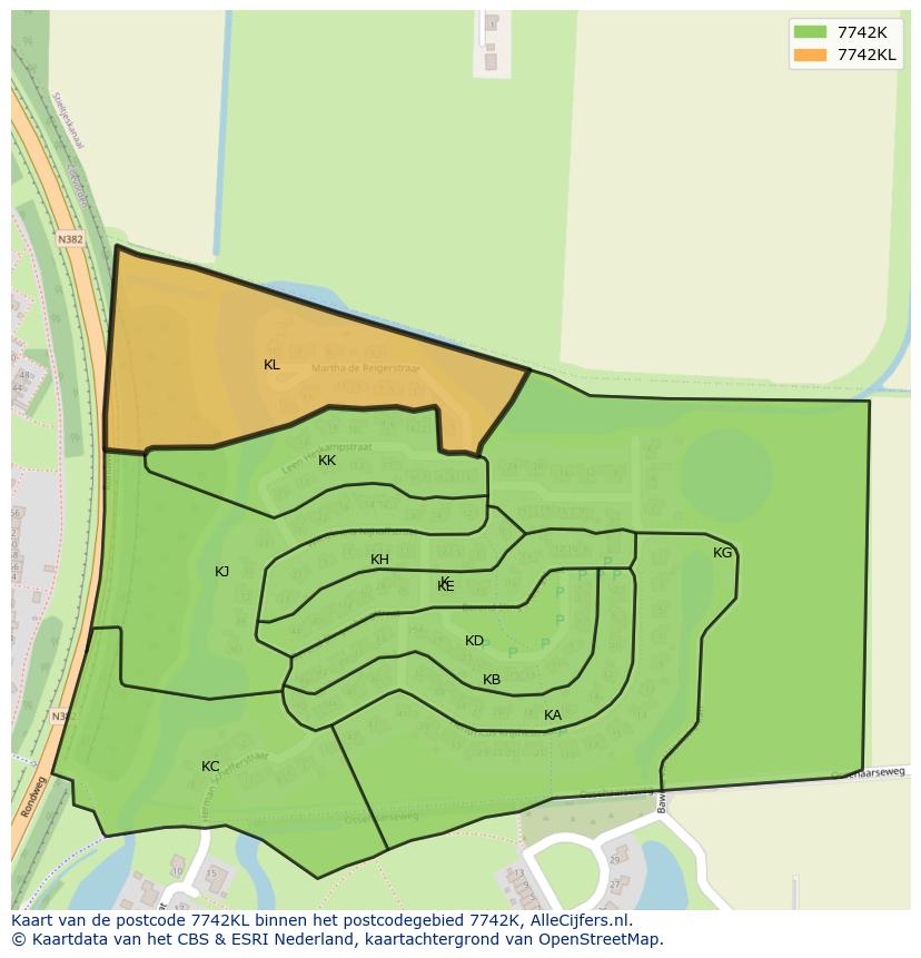 Afbeelding van het postcodegebied 7742 KL op de kaart.