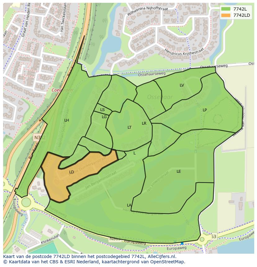 Afbeelding van het postcodegebied 7742 LD op de kaart.