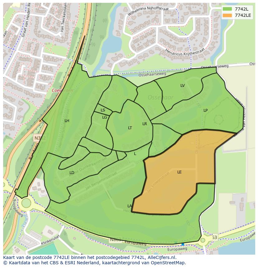 Afbeelding van het postcodegebied 7742 LE op de kaart.