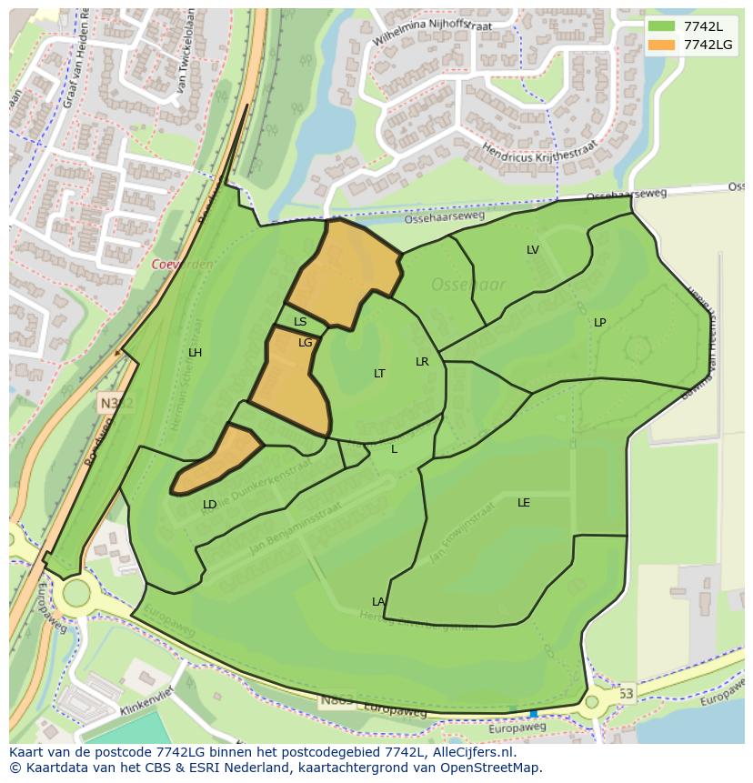 Afbeelding van het postcodegebied 7742 LG op de kaart.
