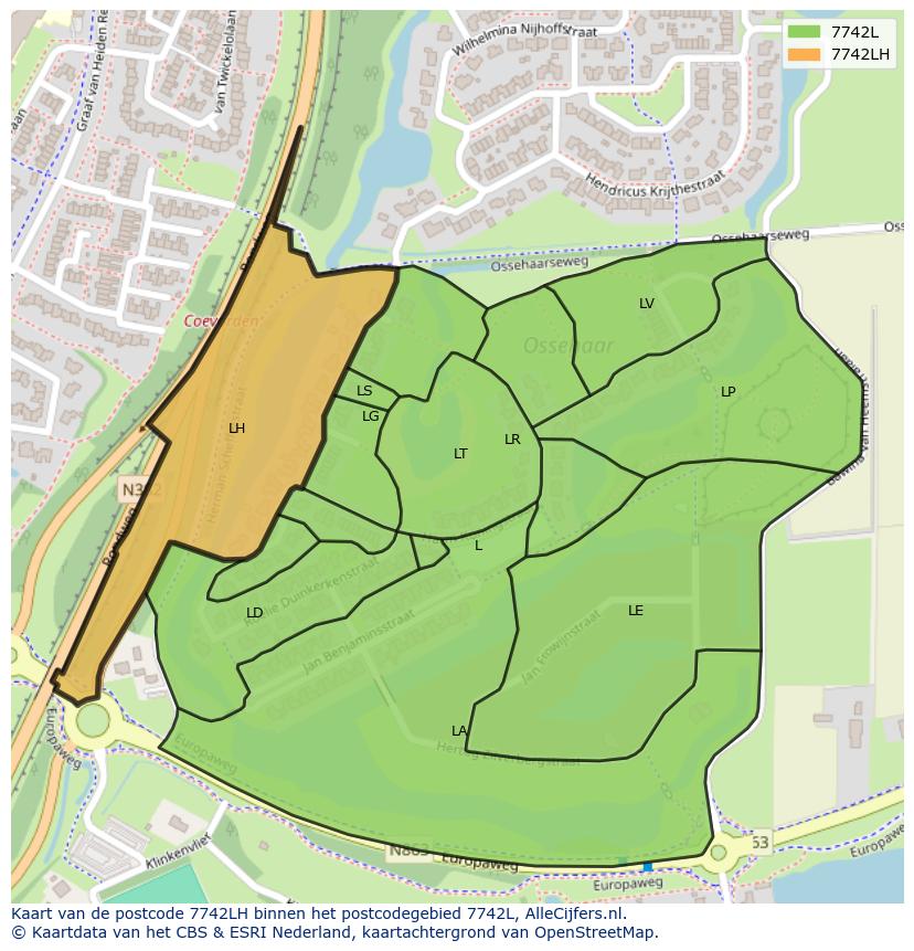 Afbeelding van het postcodegebied 7742 LH op de kaart.