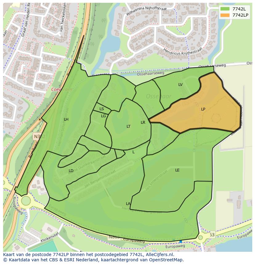 Afbeelding van het postcodegebied 7742 LP op de kaart.