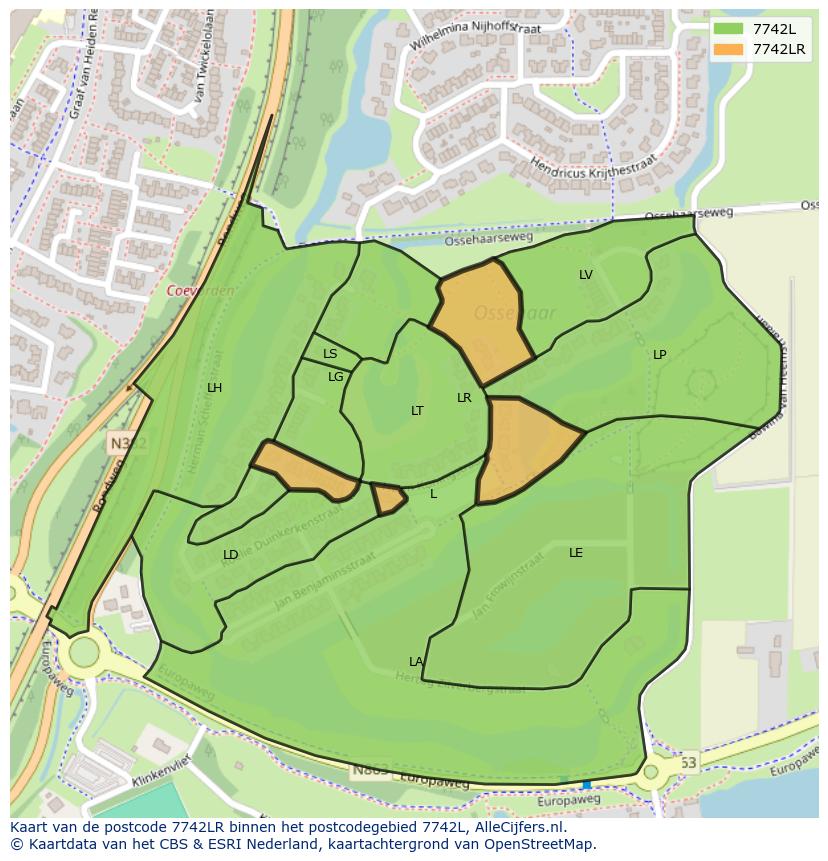 Afbeelding van het postcodegebied 7742 LR op de kaart.