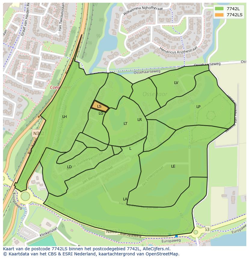 Afbeelding van het postcodegebied 7742 LS op de kaart.
