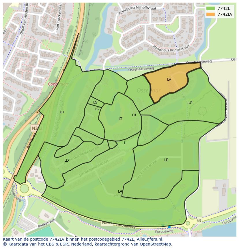 Afbeelding van het postcodegebied 7742 LV op de kaart.