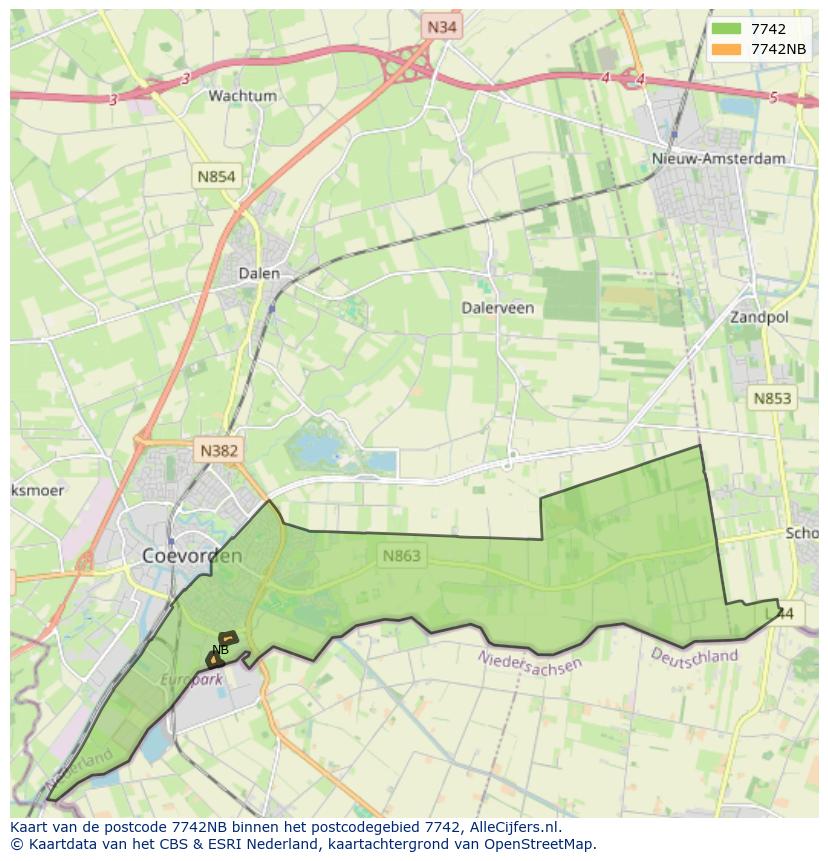 Afbeelding van het postcodegebied 7742 NB op de kaart.