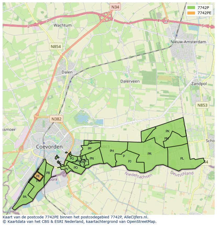 Afbeelding van het postcodegebied 7742 PE op de kaart.