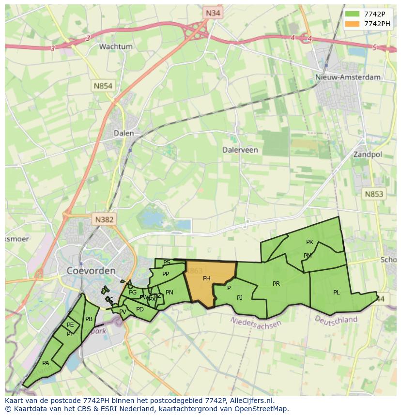 Afbeelding van het postcodegebied 7742 PH op de kaart.