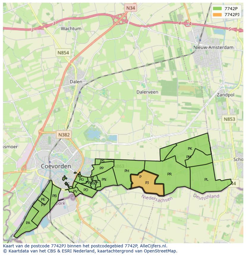 Afbeelding van het postcodegebied 7742 PJ op de kaart.