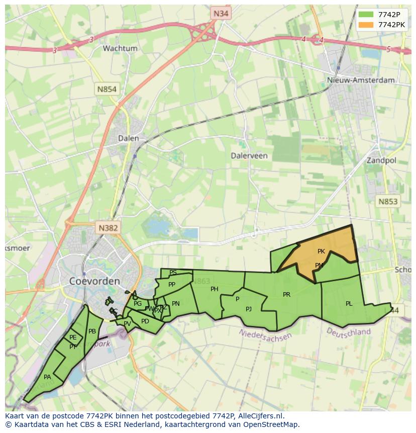 Afbeelding van het postcodegebied 7742 PK op de kaart.