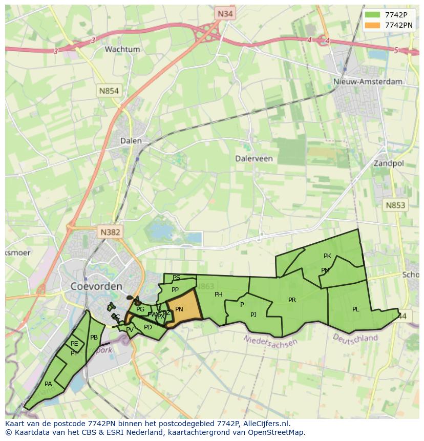 Afbeelding van het postcodegebied 7742 PN op de kaart.