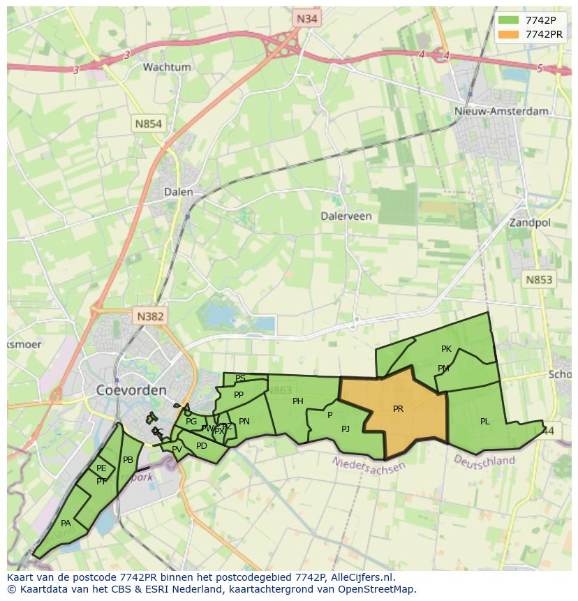 Afbeelding van het postcodegebied 7742 PR op de kaart.