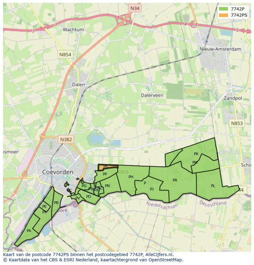 Afbeelding van het postcodegebied 7742 PS op de kaart.