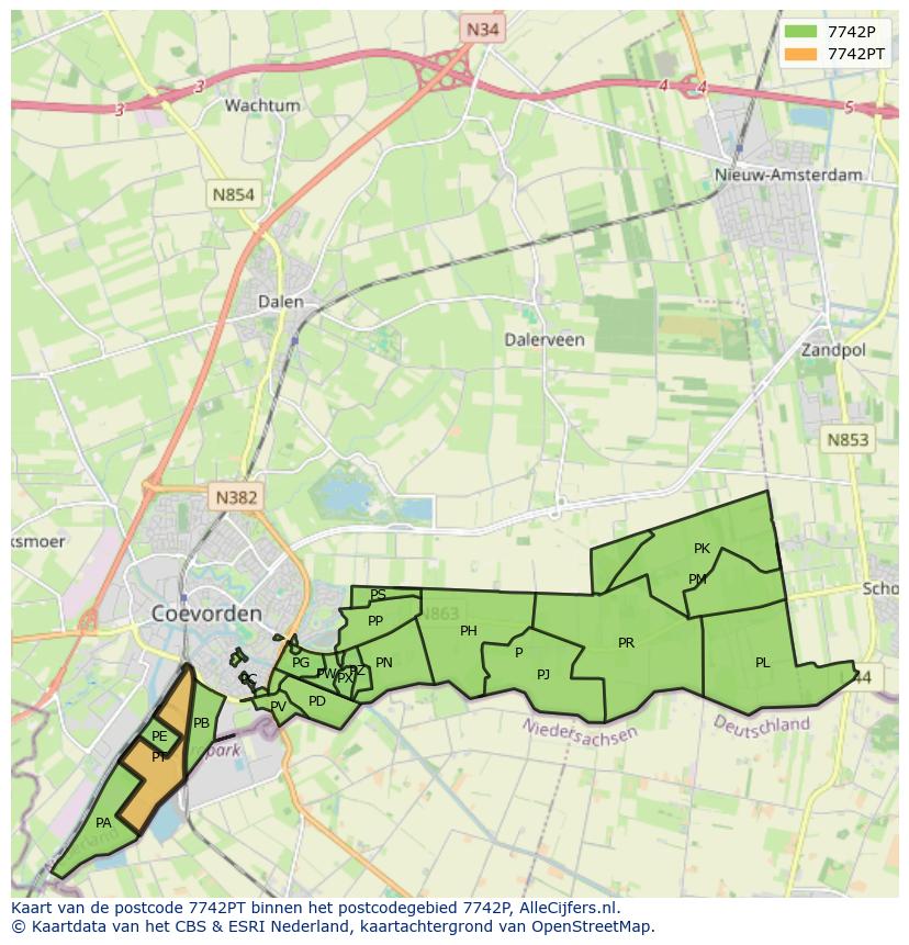 Afbeelding van het postcodegebied 7742 PT op de kaart.