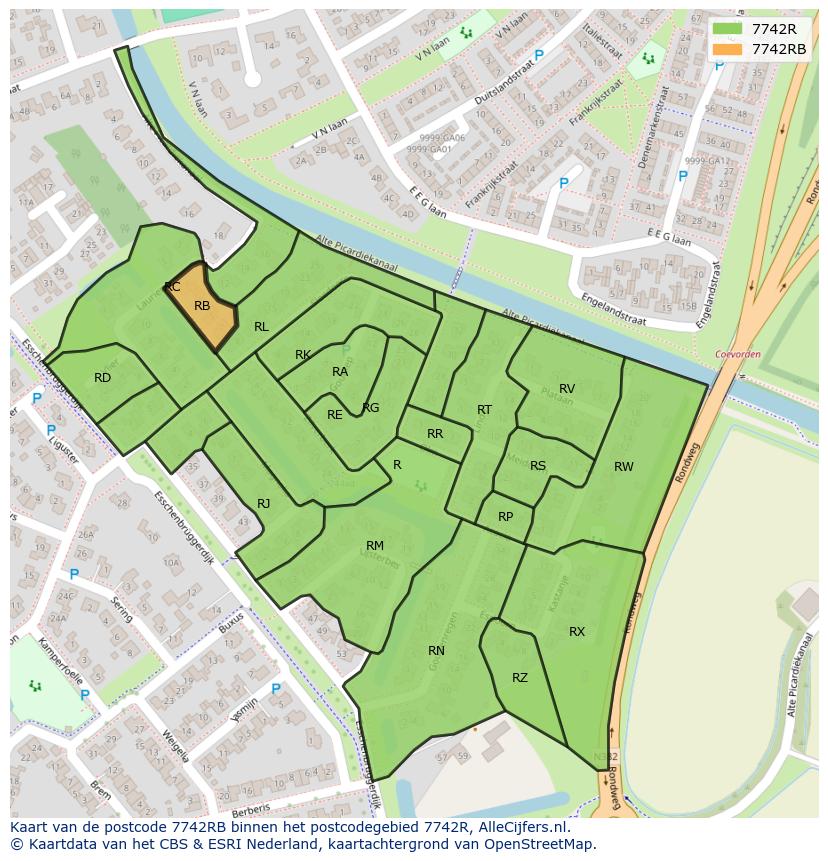 Afbeelding van het postcodegebied 7742 RB op de kaart.