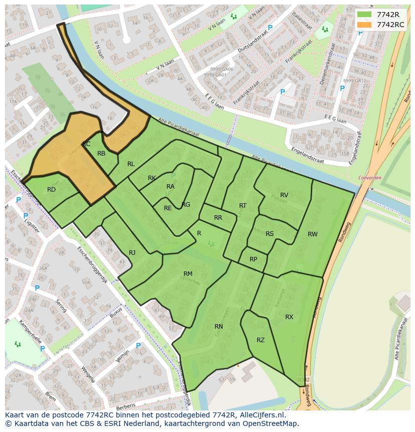 Afbeelding van het postcodegebied 7742 RC op de kaart.