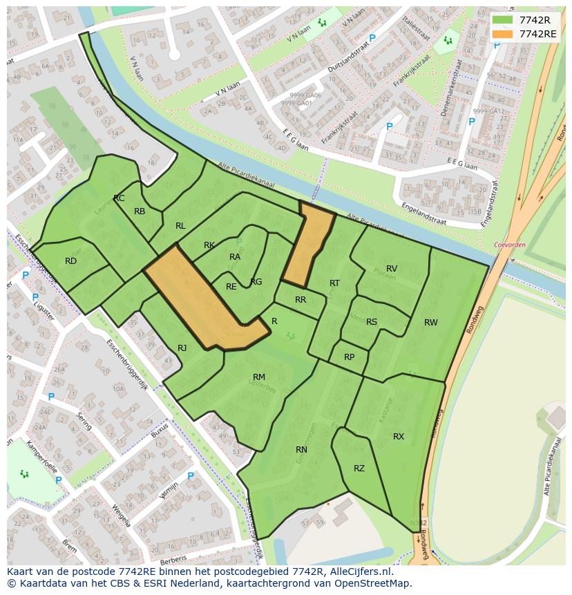 Afbeelding van het postcodegebied 7742 RE op de kaart.