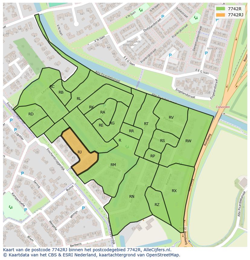 Afbeelding van het postcodegebied 7742 RJ op de kaart.