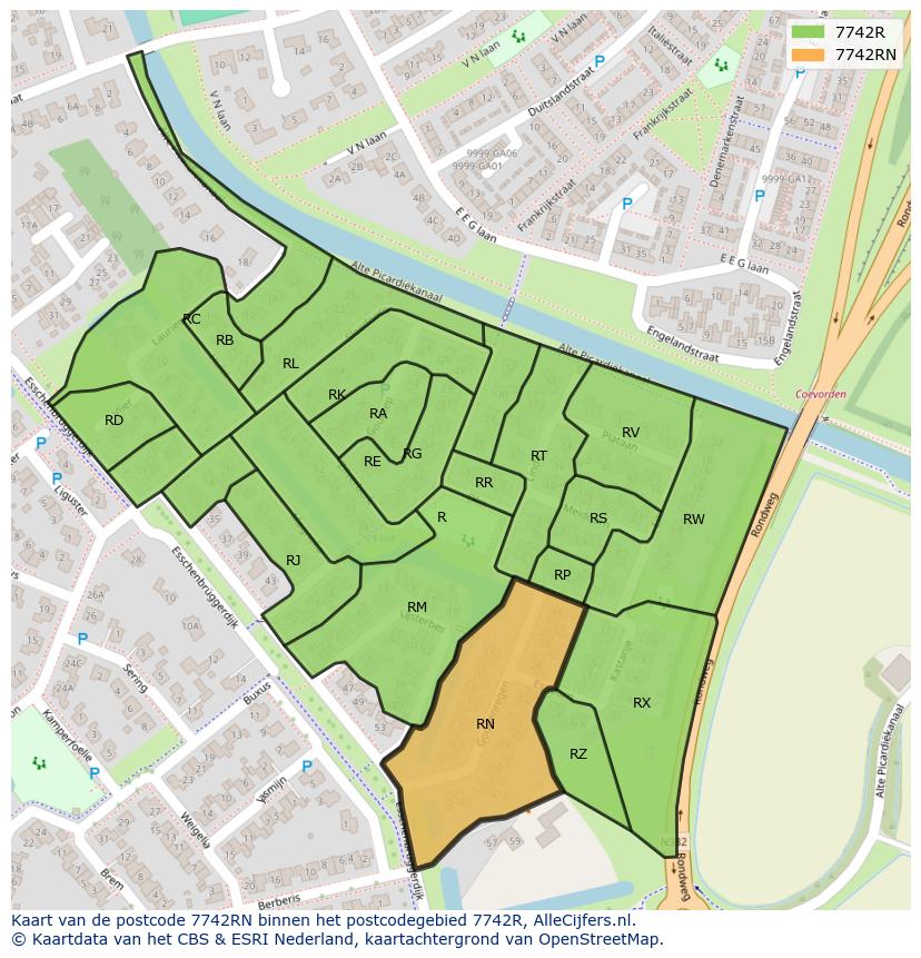 Afbeelding van het postcodegebied 7742 RN op de kaart.
