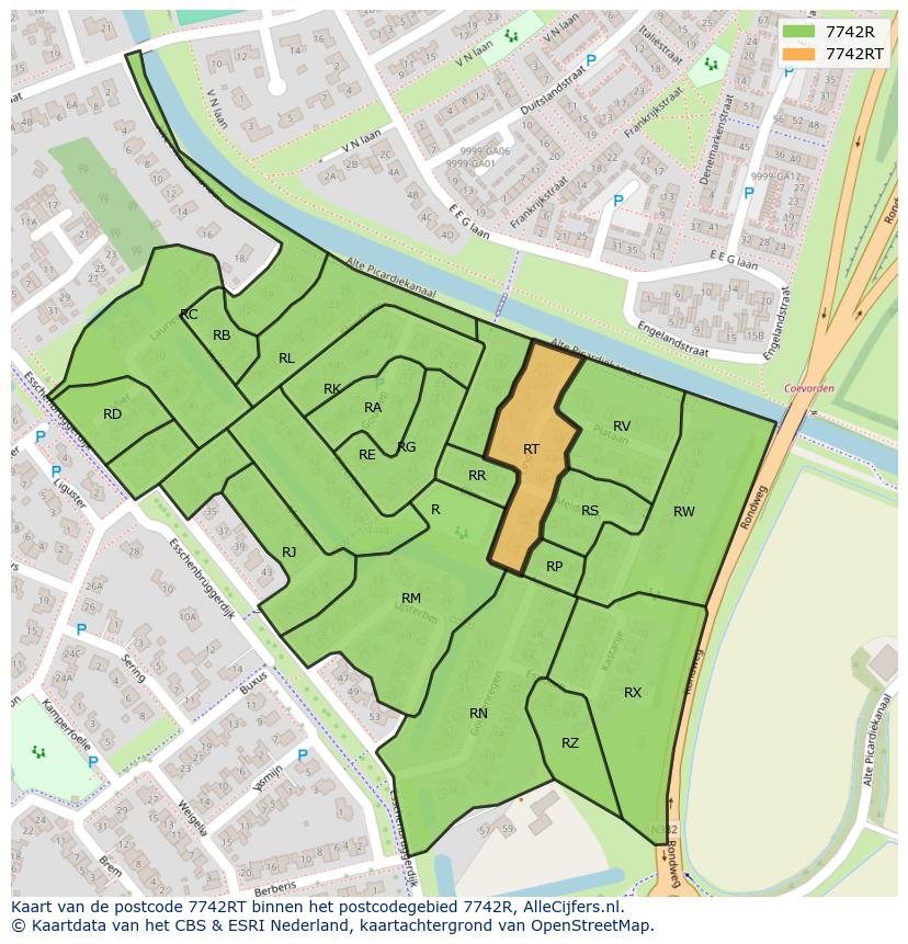 Afbeelding van het postcodegebied 7742 RT op de kaart.