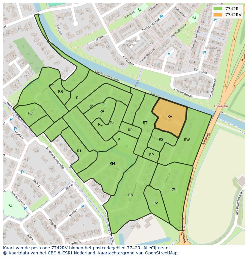 Afbeelding van het postcodegebied 7742 RV op de kaart.