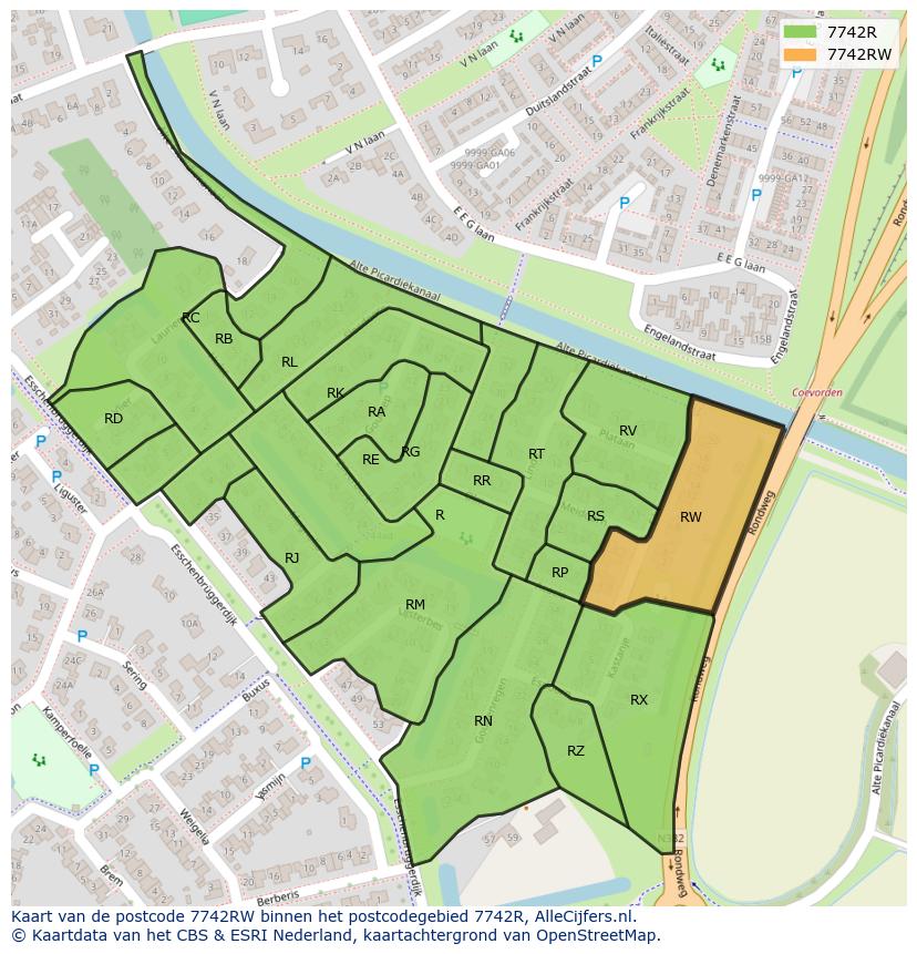 Afbeelding van het postcodegebied 7742 RW op de kaart.