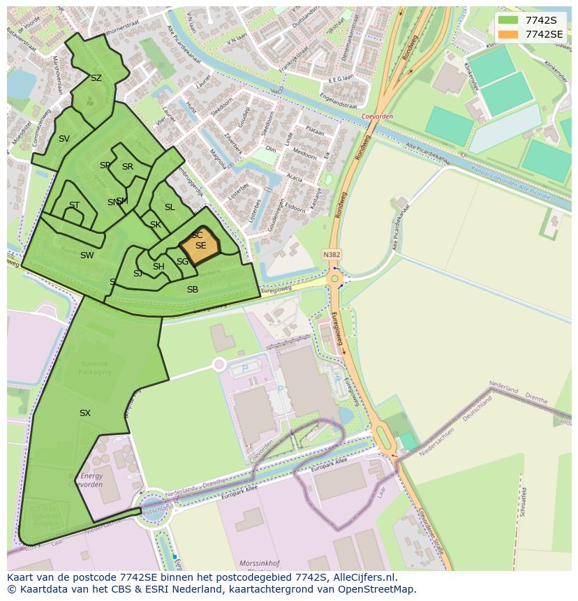 Afbeelding van het postcodegebied 7742 SE op de kaart.