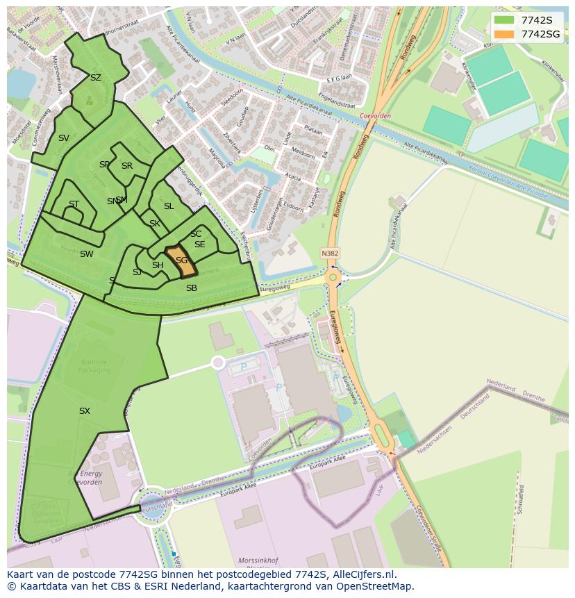 Afbeelding van het postcodegebied 7742 SG op de kaart.