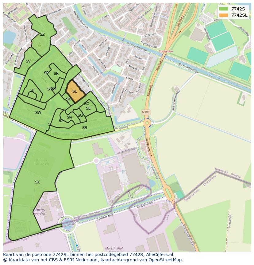 Afbeelding van het postcodegebied 7742 SL op de kaart.