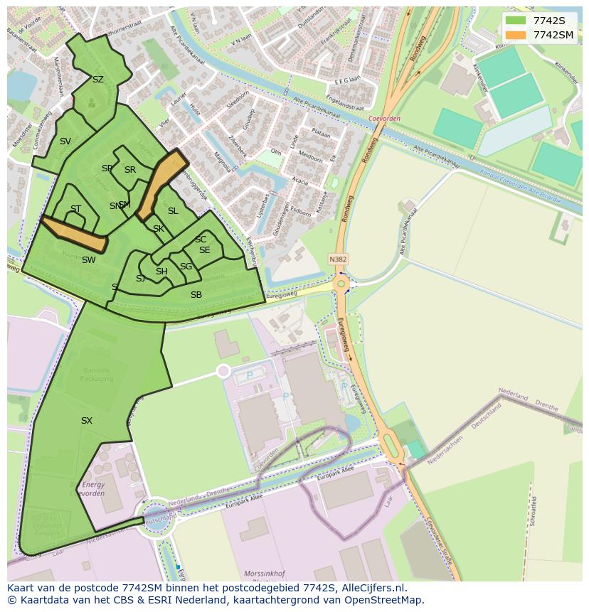 Afbeelding van het postcodegebied 7742 SM op de kaart.