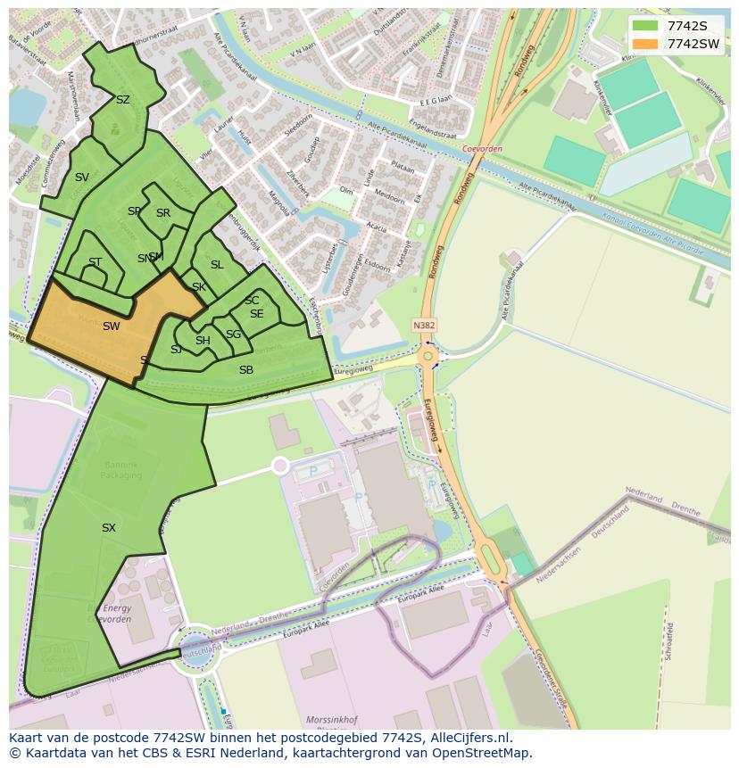 Afbeelding van het postcodegebied 7742 SW op de kaart.