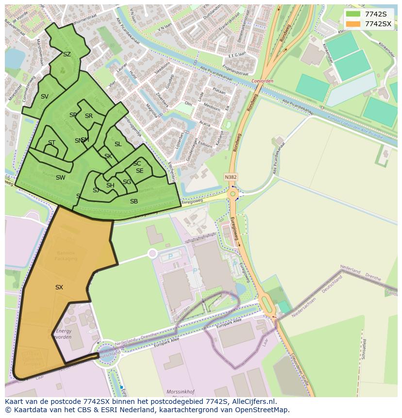 Afbeelding van het postcodegebied 7742 SX op de kaart.