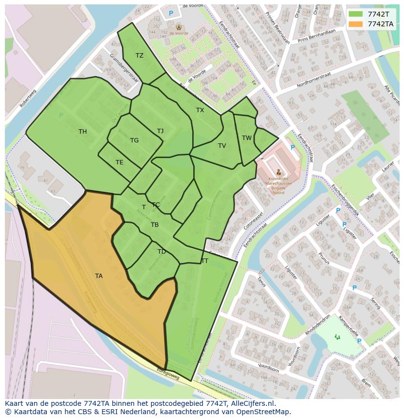 Afbeelding van het postcodegebied 7742 TA op de kaart.