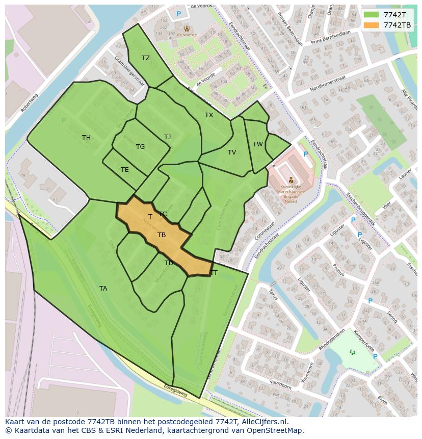 Afbeelding van het postcodegebied 7742 TB op de kaart.