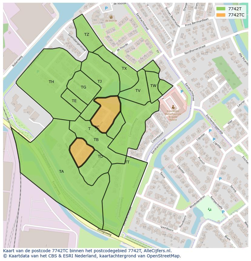 Afbeelding van het postcodegebied 7742 TC op de kaart.