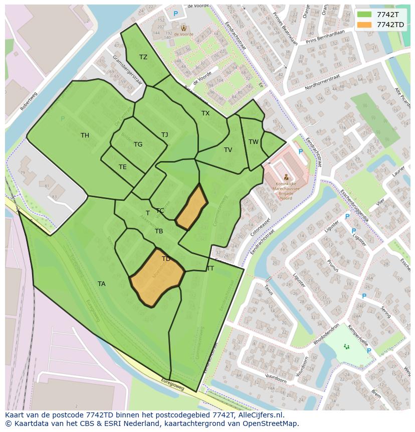 Afbeelding van het postcodegebied 7742 TD op de kaart.