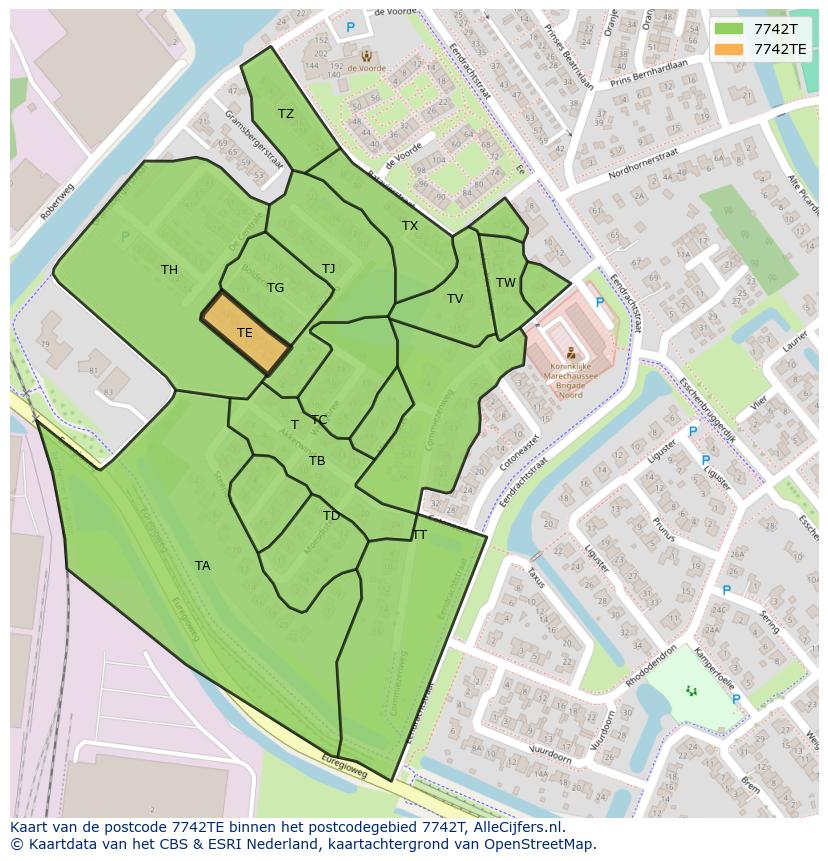 Afbeelding van het postcodegebied 7742 TE op de kaart.