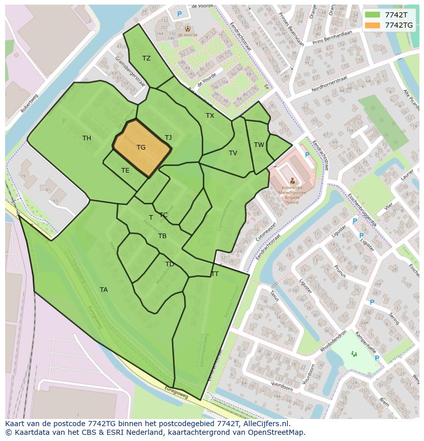 Afbeelding van het postcodegebied 7742 TG op de kaart.