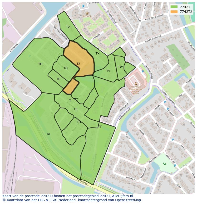 Afbeelding van het postcodegebied 7742 TJ op de kaart.