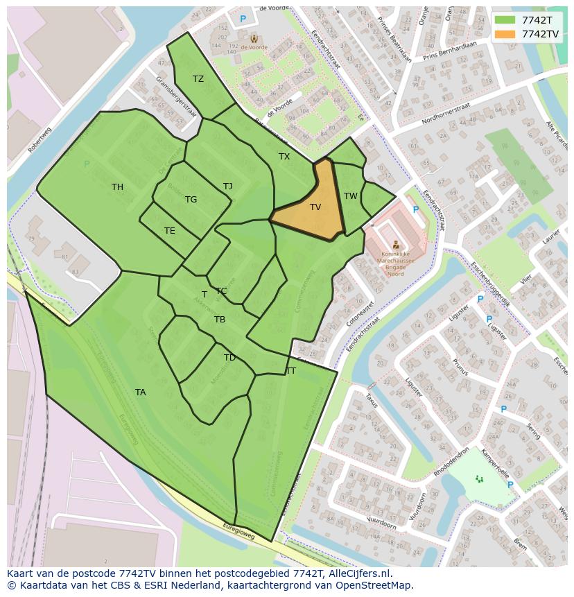 Afbeelding van het postcodegebied 7742 TV op de kaart.