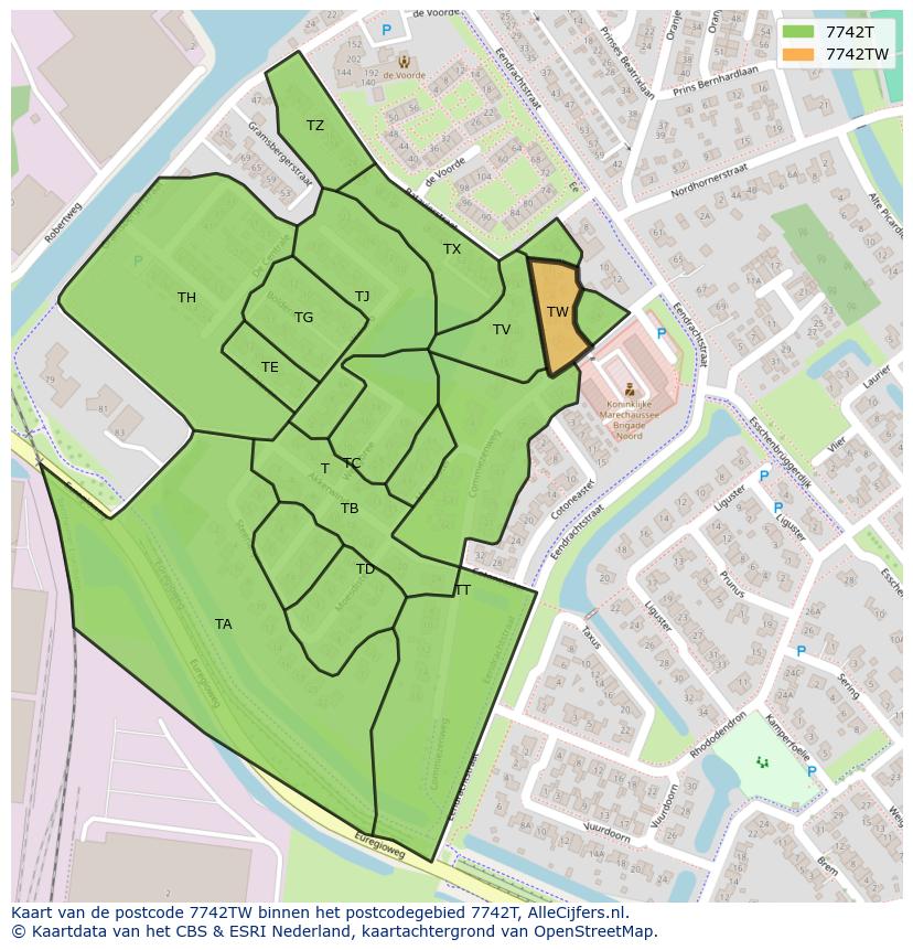 Afbeelding van het postcodegebied 7742 TW op de kaart.