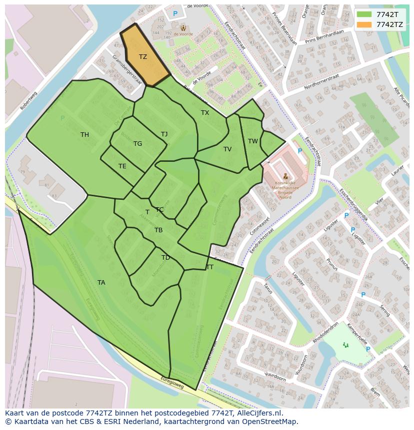 Afbeelding van het postcodegebied 7742 TZ op de kaart.