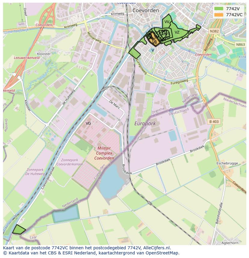 Afbeelding van het postcodegebied 7742 VC op de kaart.