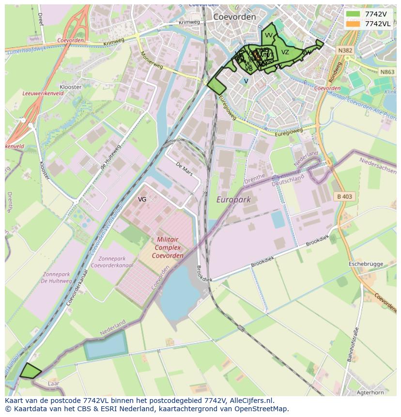 Afbeelding van het postcodegebied 7742 VL op de kaart.